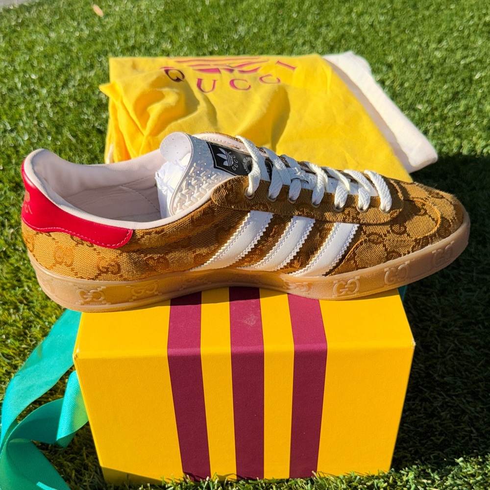 EUC - Adidas x Gucci - Gazelle Original GG Canvas Beige & Brown Sneakers Sz 10.5 - Picture 5 of 11
